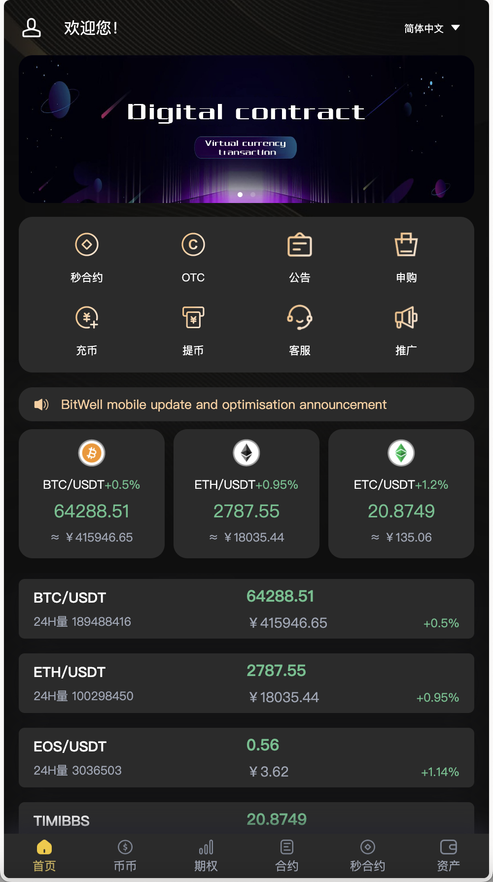 图片[1]-开源BitWell多语言交易所源码/OTC买卖/永续合约/期权交易/币币交易/秒合约交易/申购/代理渠道商/前端uniapp+后端php-长江源码网_精品源码网