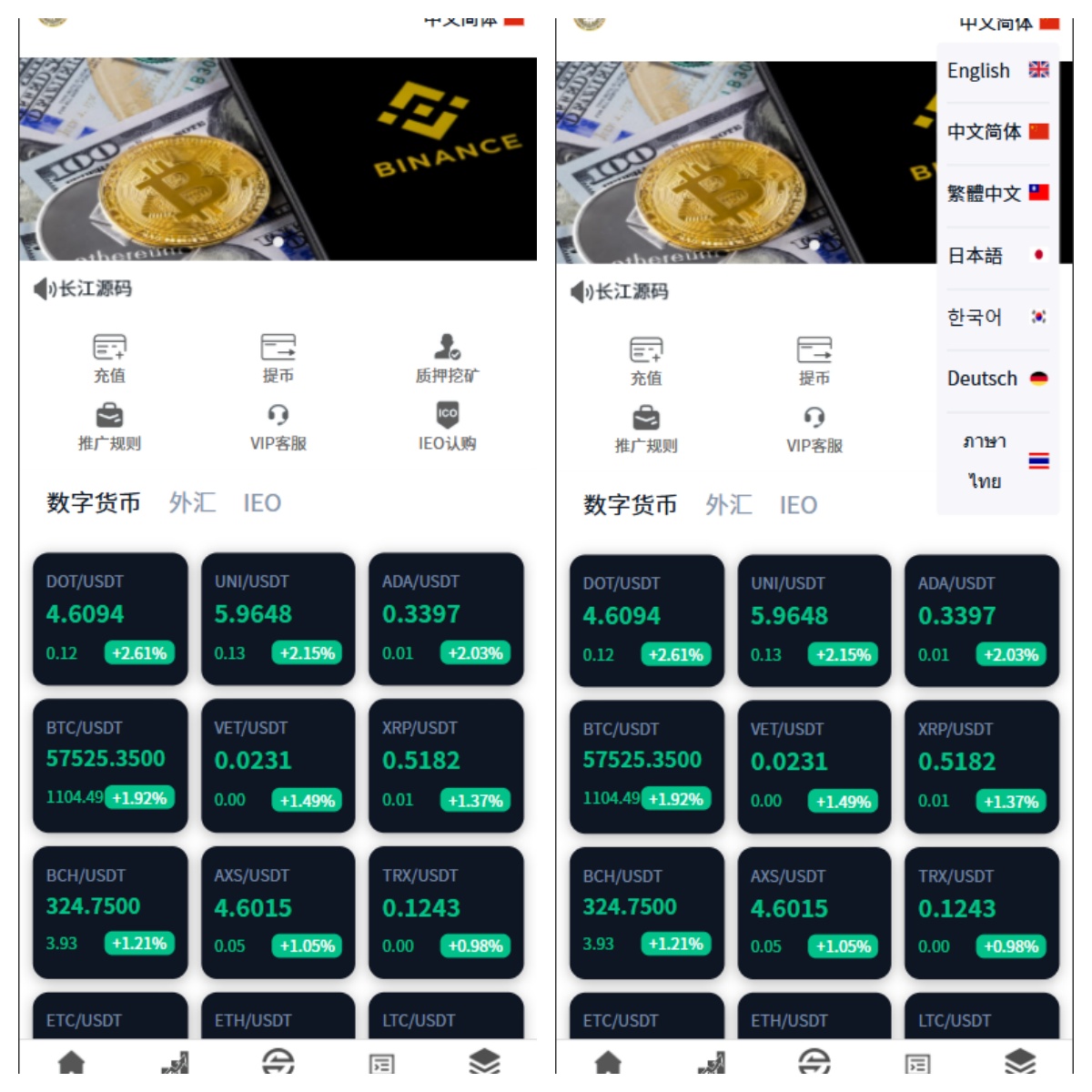多语言交易所系统/虚拟币外汇交易所源码/期权合约交易-长江源码网-精品源码网